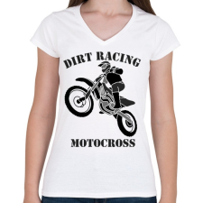 PRINTFASHION MOTOCROSS - Női V-nyakú póló - Fehér női póló
