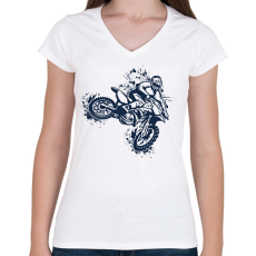 PRINTFASHION Motocross  - Női V-nyakú póló - Fehér