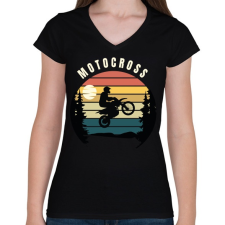 PRINTFASHION Motocross - Női V-nyakú póló - Fekete női póló