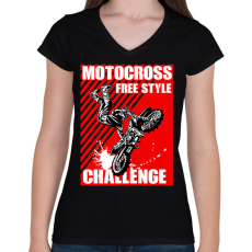 PRINTFASHION Motocross - Női V-nyakú póló - Fekete
