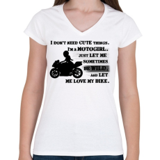 PRINTFASHION motogirl - Női V-nyakú póló - Fehér
