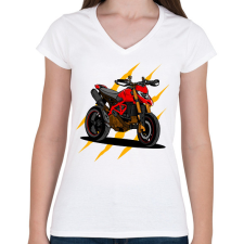 PRINTFASHION Motor - Női V-nyakú póló - Fehér női póló