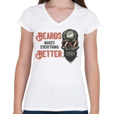 PRINTFASHION Motoros 02 - Beards makes everything better - Női V-nyakú póló - Fehér női póló