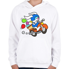 PRINTFASHION Motoros Nyuszi - Gyerek kapucnis pulóver - Fehér gyerek pulóver, kardigán