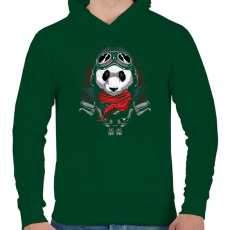 PRINTFASHION Motoros panda - Férfi kapucnis pulóver - Sötétzöld