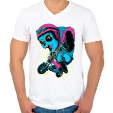 PRINTFASHION Motoros panda - Férfi V-nyakú póló - Fehér