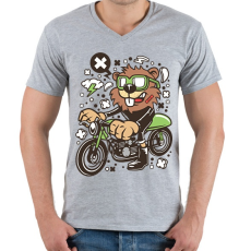 PRINTFASHION Motoros Rágcsávó - Férfi V-nyakú póló - Sport szürke