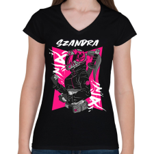 PRINTFASHION Motoros Szandra - Női V-nyakú póló - Fekete női póló