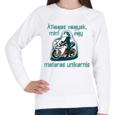 PRINTFASHION motoros unikornis - Női pulóver - Fehér