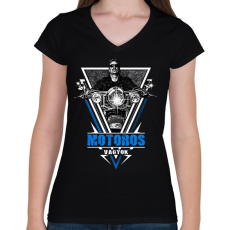 PRINTFASHION Motoros vagyok 2 - Női V-nyakú póló - Fekete