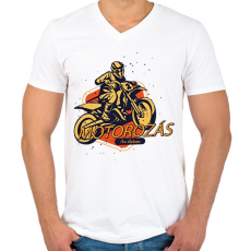 PRINTFASHION Motorozás az életem - Férfi V-nyakú póló - Fehér