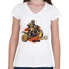 PRINTFASHION Motorozás az életem - Női V-nyakú póló - Fehér női póló