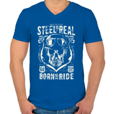 PRINTFASHION Motorra született - Férfi V-nyakú póló - Királykék férfi póló