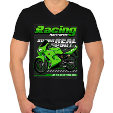 PRINTFASHION Motorverseny - Férfi V-nyakú póló - Fekete férfi póló
