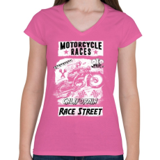 PRINTFASHION Motorverseny - Női V-nyakú póló - Rózsaszín