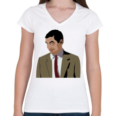PRINTFASHION Mr. Bean rajz - Női V-nyakú póló - Fehér