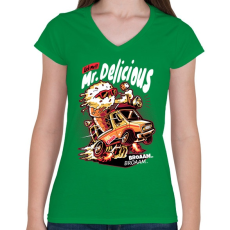 PRINTFASHION Mr Delicious - Női V-nyakú póló - Zöld