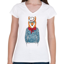 PRINTFASHION Mr. Fox - Női V-nyakú póló - Fehér női póló