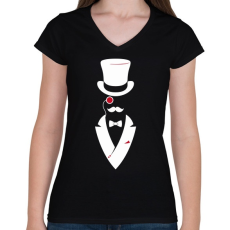 PRINTFASHION Mr Gentleman - Női V-nyakú póló - Fekete