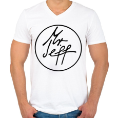 PRINTFASHION Mr. Jeff - Férfi V-nyakú póló - Fehér