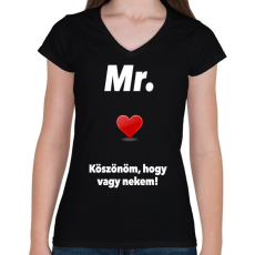 PRINTFASHION Mr. - Női V-nyakú póló - Fekete