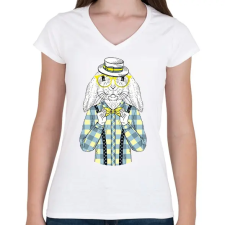 PRINTFASHION Mr. Rabbit - Női V-nyakú póló - Fehér női póló