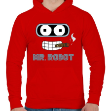 PRINTFASHION Mr. Robot - Férfi kapucnis pulóver - Piros férfi pulóver, kardigán