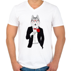 PRINTFASHION Mr. Wolf - Férfi V-nyakú póló - Fehér