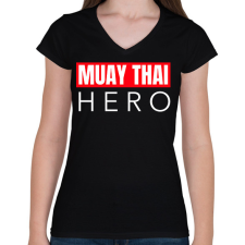 PRINTFASHION MUAY THAI HERO - Női V-nyakú póló - Fekete női póló