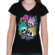 PRINTFASHION Muffin koponyák - Női V-nyakú póló - Fekete