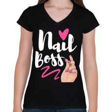 PRINTFASHION Műköröm - Női V-nyakú póló - Fekete