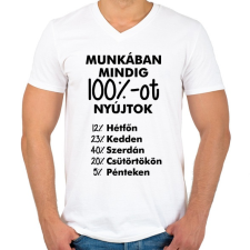 PRINTFASHION Munkában mindig 100%-ot nyújtok - Férfi V-nyakú póló - Fehér férfi póló
