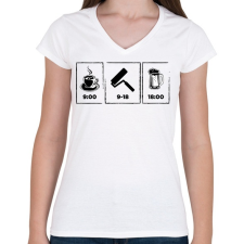 PRINTFASHION Munkaidő - Női V-nyakú póló - Fehér női póló