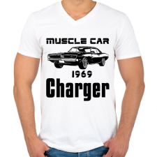 PRINTFASHION muscle car 1969 charger - Férfi V-nyakú póló - Fehér férfi póló