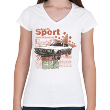 PRINTFASHION muscle car - Női V-nyakú póló - Fehér női póló