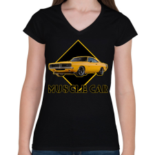 PRINTFASHION Muscle car - Női V-nyakú póló - Fekete női póló