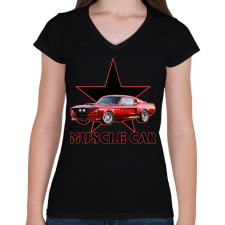 PRINTFASHION Muscle car - Női V-nyakú póló - Fekete női póló