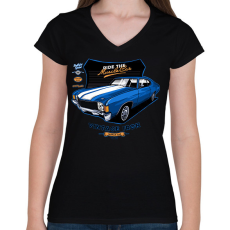 PRINTFASHION muscle car - Női V-nyakú póló - Fekete