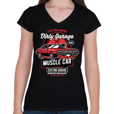 PRINTFASHION Muscle car - Női V-nyakú póló - Fekete