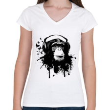 PRINTFASHION Music in love - Női V-nyakú póló - Fehér női póló