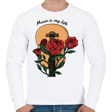 PRINTFASHION Music is my life - Rózsás gitár - Férfi pulóver - Fehér férfi pulóver, kardigán