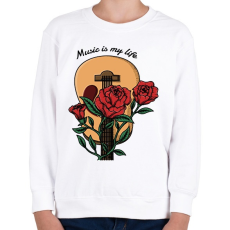 PRINTFASHION Music is my life - Rózsás gitár - Gyerek pulóver - Fehér