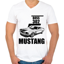 PRINTFASHION mustang boss 302 - Férfi V-nyakú póló - Fehér férfi póló