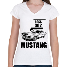 PRINTFASHION mustang boss 302 - Női V-nyakú póló - Fehér