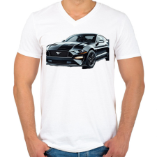 PRINTFASHION Mustang - Férfi V-nyakú póló - Fehér férfi póló