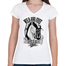 PRINTFASHION mustang - Női V-nyakú póló - Fehér női póló