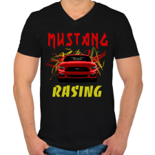 PRINTFASHION MUSTANG RACING 2 - Férfi V-nyakú póló - Fekete férfi póló