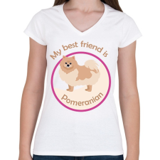 PRINTFASHION My best friend - Pomeranian - Női V-nyakú póló - Fehér női póló