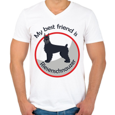 PRINTFASHION My best friend - Riesenschnauzer - Férfi V-nyakú póló - Fehér férfi póló