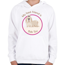 PRINTFASHION My best friend - Shih Tzu - Gyerek kapucnis pulóver - Fehér